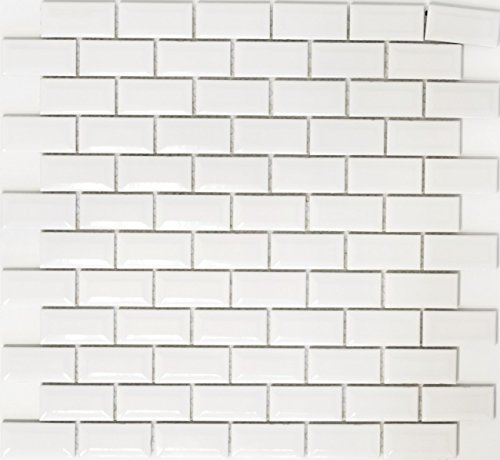 Mosaik Brick Bond Diamond uni weiß Keramik | 10 Mosaikmatten von Mosaik-Netzwerk