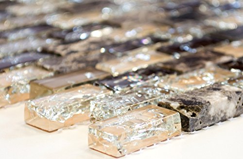 Mosaik Brick Crystal/Stein mix emperador dunkel Glasmosaik Transluzent Transparent 3D, Mosaikstein Format: 15x30x8 mm, Bogengröße: 300x285 mm, 1 Bogen/Matte von Mosaik-Netzwerk
