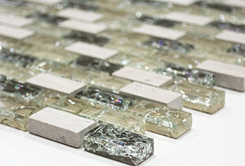 Mosaik Brick Crystal/Stein mix graugrün Glasmosaik Transluzent Transparent 3D, Mosaikstein Format: 15x30x8 mm, Bogengröße: 60 x 100 mm, 1 Handmuster ca. 6x10 cm von Mosaik-Netzwerk