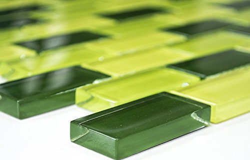 Mosaik Brick Crystal mix hellgrün/grün/dunkelgrün Glasmosaik Transluzent Transparent 3D, Mosaikstein Format: 25x50x8 mm, Bogengröße: 322x310 mm, 1 Bogen/Matte von Mosaik-Netzwerk