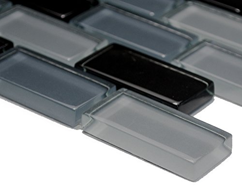 Mosaik Brick Crystal mix schwarz Glasmosaik Transluzent Transparent 3D Fliesenspiegel, Mosaikstein Format: 25x50x8 mm, Bogengröße: 60 x 100 mm, 1 Handmuster ca. 6x10 cm von Mosaik-Netzwerk