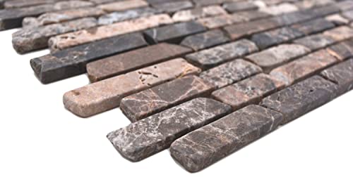 Mosaik Brick Impala braun geflammt Marmor Naturstein Küche, Mosaikstein Format: 25-105x15x8 mm, Bogengröße: 60 x 100 mm, 1 Handmuster ca. 6x10 cm von Mosaik-Netzwerk