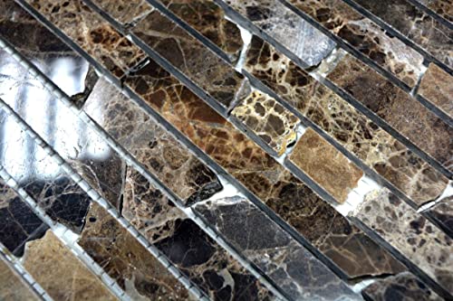 Mosaik Brick Impala braun poliert Marmor Naturstein Küche, Mosaikstein Format: 15-69x8 mm, Mustergröße: 60 x 100 mm, 1 Handmuster ca. 6x10 cm von Mosaik-Netzwerk