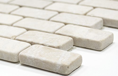 Mosaik Brick Marmor weiß Tumbled Marmor Naturstein Küche, Mosaikstein Format: 23x48x10 mm, Bogengröße: 305x305 mm, 1 Bogen/Matte von Mosaik-Netzwerk