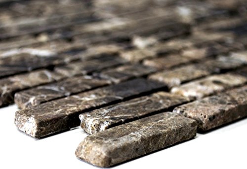 Mosaik Brick uni Castanao Marmor Naturstein Küche, Mosaikstein Format: 25-105x15x7 mm, Bogengröße: 60 x 100 mm, 1 Handmuster ca. 6x10 cm von Mosaik-Netzwerk