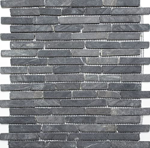 Mosaik Brick uni Nero Marquina Marmor Naturstein Küche, Mosaikstein Format: 25-105x15x8 mm, Bogengröße: 305x305 mm, 1 Bogen/Matte von Mosaik-Netzwerk