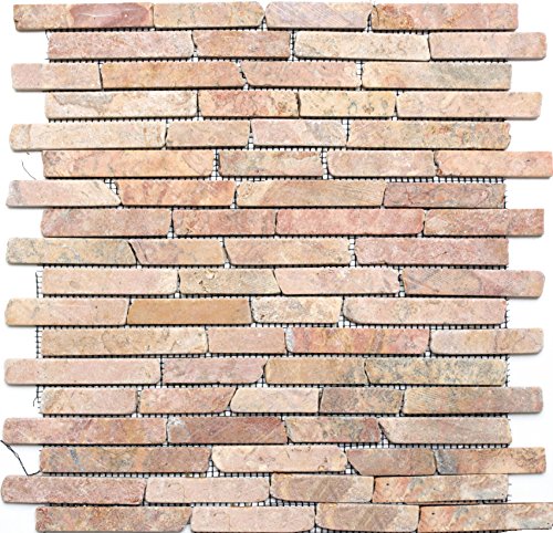 Mosaik Brick uni Rossoverona Marmor Naturstein Küche, Mosaikstein Format: 25-105x15x8 mm, Bogengröße: 305x305 mm, 10 Bögen von Mosaik-Netzwerk