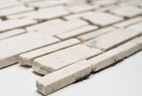 Mosaik Brickmosaik uni Biancone Marmor Naturstein Küche, Mosaikstein Format: 25-105x15x8 mm, Bogengröße: 305x305 mm, 1 Bogen/Matte von Mosaik-Netzwerk