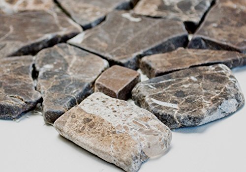 Mosaik Bruch/Ciot Impala braun geflammt Marmor Naturstein Küche, Mosaikstein Format: 15-69x8 mm, Bogengröße: 305x305 mm, 1 Bogen/Matte von Mosaik-Netzwerk