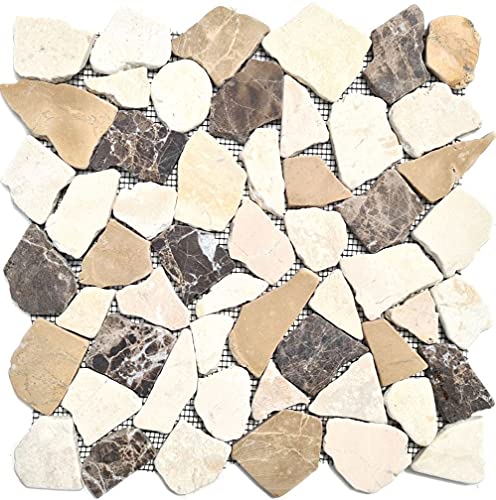 Mosaik Bruch/Ciot mix CastanaoCream Marmor Naturstein Küche, Mosaikstein Format: 15-69x7 mm, Bogengröße: 305x305 mm, 1 Bogen/Matte von Mosaik-Netzwerk