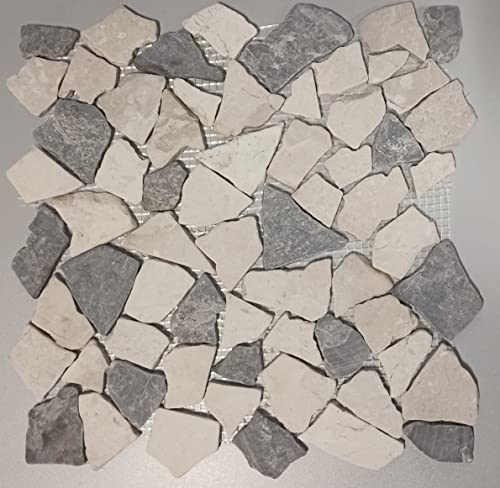 Mosaik Bruch/Ciot mix Grau/Botticino Marmor Naturstein Küche, Mosaikstein Format: 15-69x8 mm, Bogengröße: 305x322 mm, 1 Bogen / Matte von Mosaik-Netzwerk