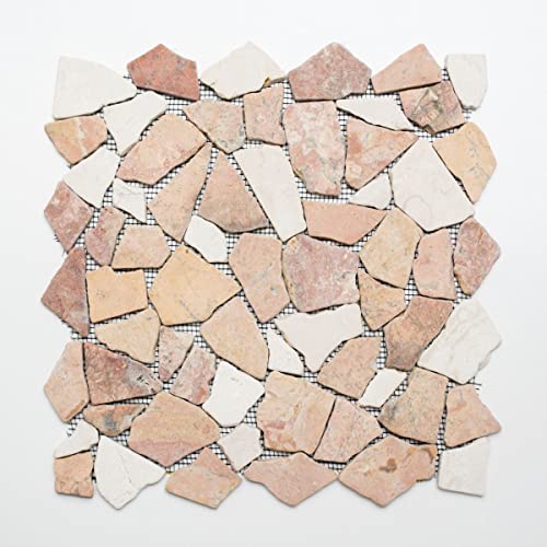 Mosaik Bruch/Ciot mix RossoCream Marmor Naturstein Küche, Mosaikstein Format: 15-69x8 mm, Bogengröße: 305x305 mm, 10 Bögen von conwire