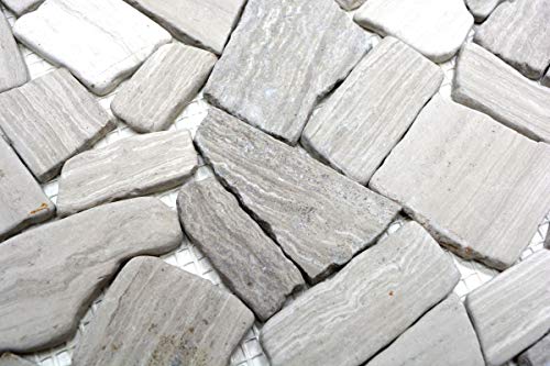 Mosaik Bruch/Ciot uni Grau Streifen Marmor Naturstein Küche, Mosaikstein Format: 15-69x8 mm, Bogengröße: 60 x 100 mm, 1 Handmuster ca. 6x10 cm von Mosaik-Netzwerk