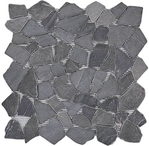 Mosaik Bruch/Ciot uni grau Neromarquina Marmor Naturstein Küche, Mosaikstein Format: 15-69x8 mm, Bogengröße: 305x305 mm, 1 Bogen/Matte von Mosaik-Netzwerk