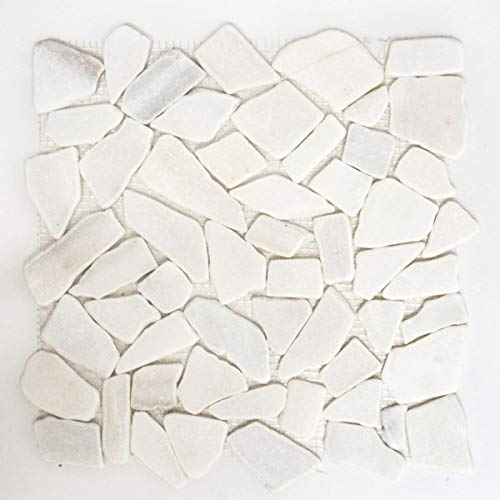 Mosaik Bruch/Ciot uni weiß Marmor Naturstein Küche, Mosaikstein Format: 15-69x8 mm, Bogengröße: 315x315 mm, 1 Bogen/Matte von Mosaik-Netzwerk