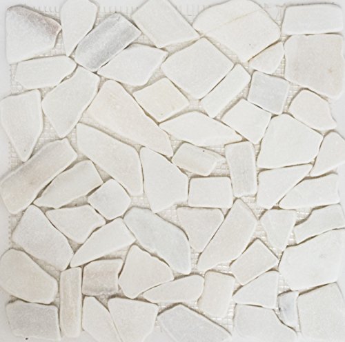 Mosaik Bruch/Ciot uni weiß Marmor Naturstein Küche, Mosaikstein Format: 15-69x8 mm, Bogengröße: 315x315 mm, 10 Bögen von Mosaik-Netzwerk