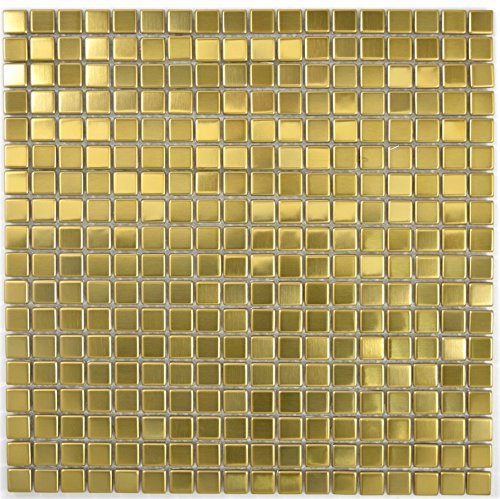 Mosaik Fliese Edelstahl gold Gold Stahl gebürstet für WAND BAD DUSCHE KÜCHE FLIESENSPIEGEL THEKENVERKLEIDUNG BADEWANNENVERKLEIDUNG Mosaikmatte Mosaikplatte | 10 Mosaikmatten von conwire