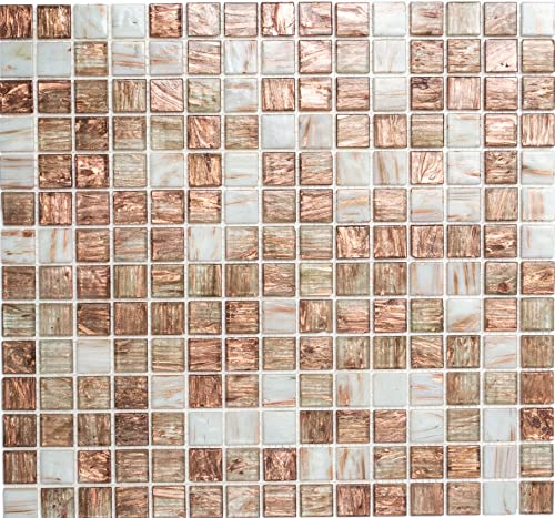 Mosaik Fliese Glas Goldstar klar weiß bronze für BODEN WAND BAD WC DUSCHE KÜCHE FLIESENSPIEGEL THEKENVERKLEIDUNG BADEWANNENVERKLEIDUNG Mosaikmatte Mosaikplatte von Mosaik-Netzwerk