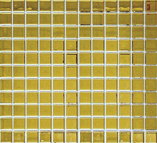 Mosaik Fliese Glasmosaik Gold Glänzend Wandfliese Küchenfliese Fliesenspiegel Mosaikstein Format: 25x25x4 mm, Bogengröße: 327x302 mm, 10 Matten von Mosaik-Netzwerk