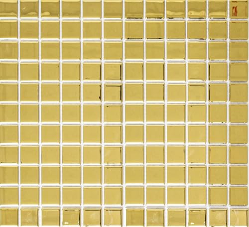 Mosaik Fliese Glasmosaik Gold Glänzend Wandfliese Küchenfliese Fliesenspiegel Mosaikstein Format: 25x25x4 mm, Bogengröße: 327x302 mm, 10 Matten von conwire