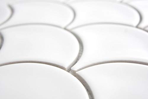 Mosaik Fliese Keramik Fächer weiß glänzend Format: 98x98x5 mm, Bogengröße: 60 x 100 mm, 1 Handmuster ca. 6x10 cm von Mosaik-Netzwerk