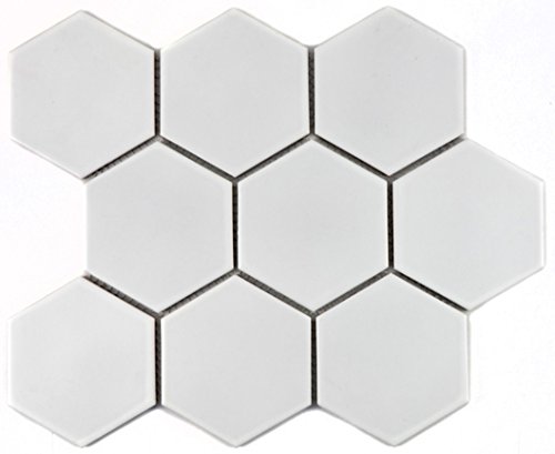 Mosaik Fliese Keramik Hexagon weiß matt für BODEN WAND BAD WC DUSCHE KÜCHE FLIESENSPIEGEL THEKENVERKLEIDUNG BADEWANNENVERKLEIDUNG Mosaikmatte Mosaikplatte von conwire