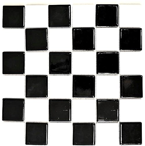 Mosaik Fliese Keramik Schachbrett schwarz weiß glänzend für BODEN WAND BAD WC DUSCHE KÜCHE FLIESENSPIEGEL THEKENVERKLEIDUNG BADEWANNENVERKLEIDUNG Mosaikmatte Mosaikplatte von conwire