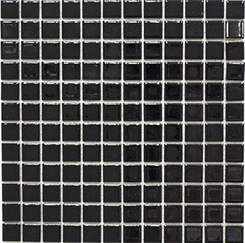 Mosaik Fliese Keramik schwarz glänzend für WAND BAD WC DUSCHE KÜCHE FLIESENSPIEGEL THEKENVERKLEIDUNG BADEWANNENVERKLEIDUNG Mosaikmatte Mosaikplatte von conwire