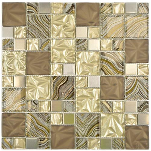 Mosaik Fliese Kombination Crystal/Stahl mix beige/braun für WAND BAD WC KÜCHE FLIESENSPIEGEL THEKENVERKLEIDUNG BADEWANNENVERKLEIDUNG von conwire