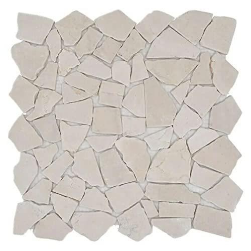 Mosaik Fliese Marmor Naturstein weiß Bruch Ciot Botticino Anticato für BODEN WAND BAD WC DUSCHE KÜCHE FLIESENSPIEGEL THEKENVERKLEIDUNG BADEWANNENVERKLEIDUNG Mosaikmatte Mosaikplatte von conwire