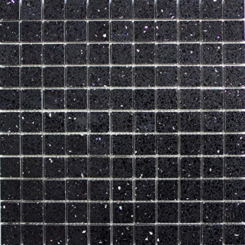 Mosaik Fliese Quarz Komposit Kunststein Artificial schwarz für BODEN WAND BAD WC DUSCHE KÜCHE FLIESENSPIEGEL THEKENVERKLEIDUNG BADEWANNENVERKLEIDUNG Mosaikmatte Mosaikplatte von conwire