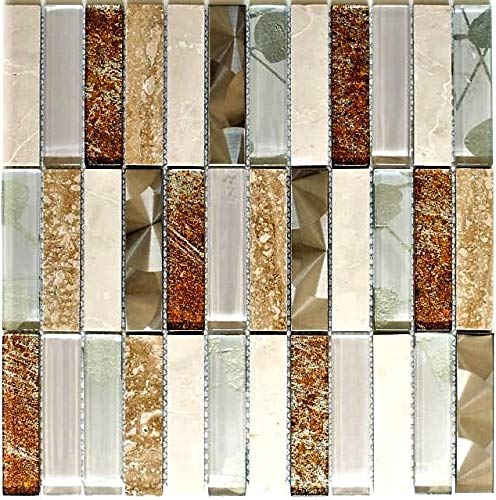 Mosaik Fliese Stäbchen Edelstahl beige Rechteck Glasmosaik Crystal Stein Stahl beige für WAND BAD WC DUSCHE KÜCHE FLIESENSPIEGEL THEKENVERKLEIDUNG BADEWANNENVERKLEIDUNG Mosaikmatte Mosaikplatte von conwire