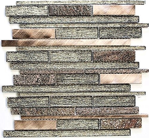 Mosaik Fliese Transluzent Aluminium beige kupfer Verbund Glasmosaik Crystal Stein Alu beige kupfer für WAND DUSCHE KÜCHE FLIESENSPIEGEL THEKENVERKLEIDUNG Mosaikmatte Mosaikplatte von conwire