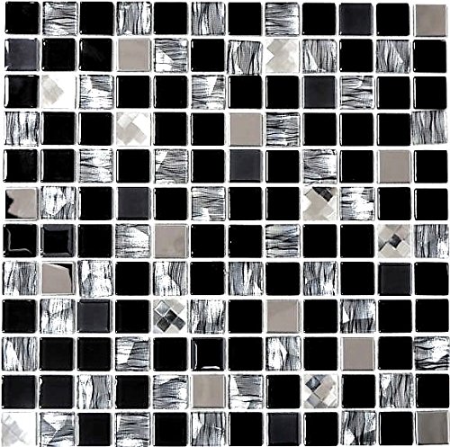 Mosaik Fliese Transluzent Edelstahl schwarz Glasmosaik Crystal Stahl schwarz Glas für WAND BAD WC DUSCHE KÜCHE FLIESENSPIEGEL THEKENVERKLEIDUNG BADEWANNENVERKLEIDUNG Mosaikmatte Mosaikplatte von conwire