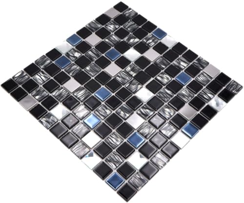 Mosaik Fliese Transluzent Edelstahl schwarz Glasmosaik Crystal Stahl schwarz Glas für WAND BAD WC DUSCHE KÜCHE FLIESENSPIEGEL THEKENVERKLEIDUNG BADEWANNENVERKLEIDUNG Mosaikmatte Mosaikplatte von conwire