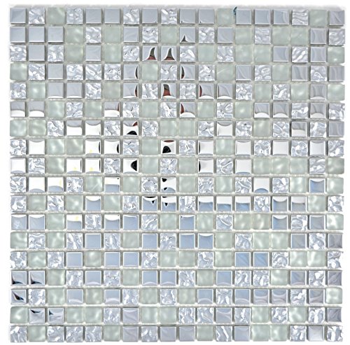 Mosaik Fliese Glasmosaik Silber Gefrostet Milchglas Klar Fliesenspiegel Wand Küche 1 Mosaikmatte von conwire