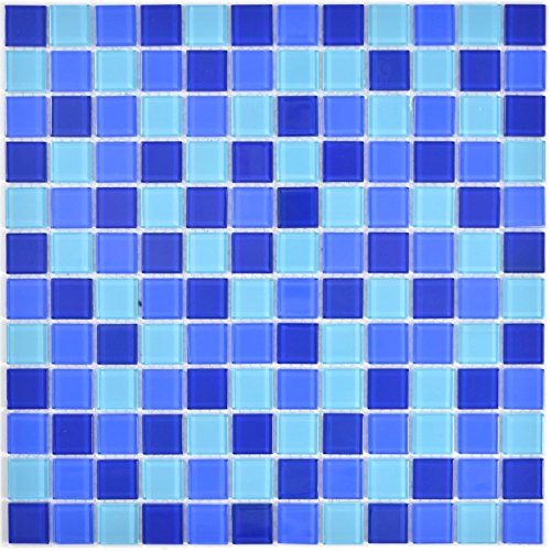 Mosaik Fliese Transluzent Glasmosaik Crystal blau für WAND BAD WC DUSCHE KÜCHE FLIESENSPIEGEL THEKENVERKLEIDUNG BADEWANNENVERKLEIDUNG Mosaikmatte Mosaikplatte von Mosaik-Netzwerk