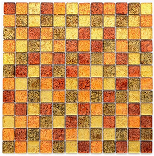 Mosaik Fliese Transluzent Glasmosaik Crystal gold orange Struktur für WAND BAD WC DUSCHE KÜCHE FLIESENSPIEGEL THEKENVERKLEIDUNG BADEWANNENVERKLEIDUNG Mosaikmatte Mosaikplatte von conwire