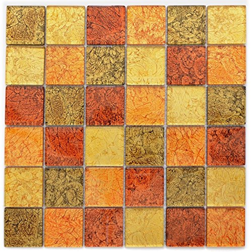 Mosaik Fliese Transluzent Glasmosaik Crystal gold orange Struktur für WAND BAD WC DUSCHE KÜCHE FLIESENSPIEGEL THEKENVERKLEIDUNG BADEWANNENVERKLEIDUNG Mosaikmatte Mosaikplatte von conwire