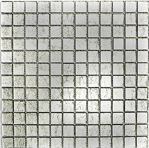 Mosaik Fliese Transluzent Glasmosaik Crystal silber Struktur für WAND BAD WC DUSCHE KÜCHE FLIESENSPIEGEL THEKENVERKLEIDUNG BADEWANNENVERKLEIDUNG Mosaikmatte Mosaikplatte von conwire