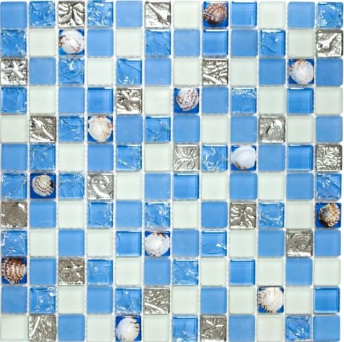 Mosaik Fliese Transluzent blau Glasmosaik Crystal Muschel blau für WAND BAD WC DUSCHE KÜCHE FLIESENSPIEGEL THEKENVERKLEIDUNG BADEWANNENVERKLEIDUNG Mosaikmatte Mosaikplatte von conwire