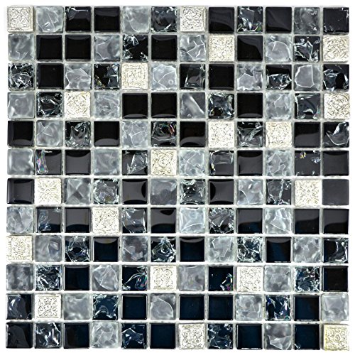 Mosaik Fliese Transluzent grau schwarz Glasmosaik Crystal Resin grau schwarz silber gefrostet für WAND WC KÜCHE FLIESENSPIEGEL THEKENVERKLEIDUNG Mosaikmatte Mosaikplatte von conwire