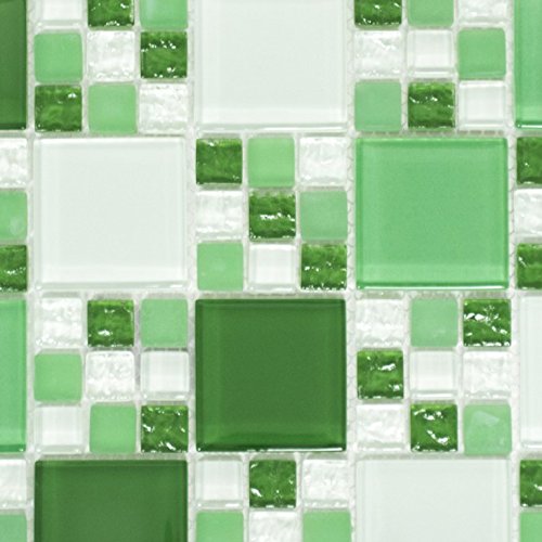 Mosaik Fliese Transluzent grün Kombination Glasmosaik Crystal grün grün matt für WAND BAD WC DUSCHE KÜCHE FLIESENSPIEGEL THEKENVERKLEIDUNG BADEWANNENVERKLEIDUNG Mosaikmatte Mosaikplatte von conwire