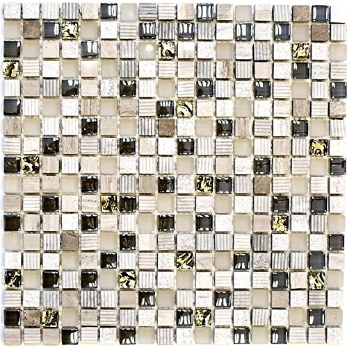 Mosaik Fliese Transluzent hellgrau gold Glasmosaik Crystal Stein EP hellgrau gold für WAND KÜCHE FLIESENSPIEGEL THEKENVERKLEIDUNG Mosaikmatte Mosaikplatte von conwire