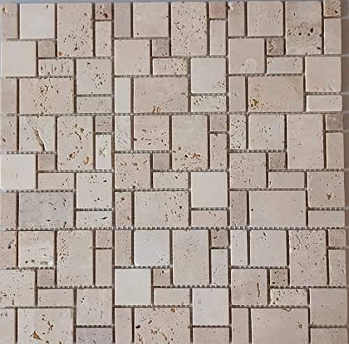 Mosaik Fliese Travertin Naturstein Kombination Travertin beige für BODEN WAND BAD WC DUSCHE KÜCHE FLIESENSPIEGEL THEKENVERKLEIDUNG BADEWANNENVERKLEIDUNG Mosaikmatte Mosaikplatte von conwire