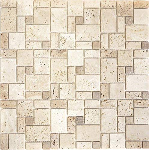 Mosaik Fliese Travertin Naturstein Kombination Travertin beige für WAND BAD DUSCHE KÜCHE FLIESENSPIEGEL THEKENVERKLEIDUNG BADEWANNENVERKLEIDUNG Mosaikmatte Mosaikplatte | 10 Mosaikmatten von conwire