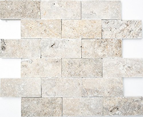 Mosaik Fliese Travertin Naturstein weißgrau Brick Splitface silber Travertin 3D für WAND BAD WC DUSCHE KÜCHE FLIESENSPIEGEL THEKENVERKLEIDUNG BADEWANNENVERKLEIDUNG Mosaikmatte Mosaikplatte von conwire