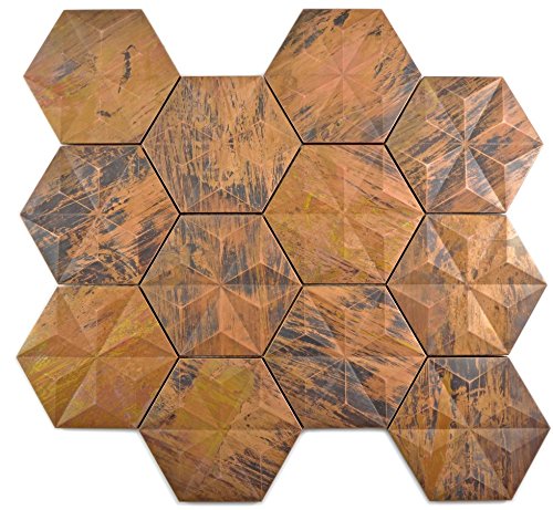 Mosaik Fliese kupfer Hexagon 3D braun für WAND THEKENVERKLEIDUNG Mosaikmatte Mosaikplatte von conwire