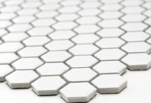 Mosaik Hexagon uni weiß matt Keramik Mosaik, Mosaikstein Format: 23x26x5 mm, Bogengröße: 260x300 mm, 1 Bogen/Matte von Mosaik-Netzwerk