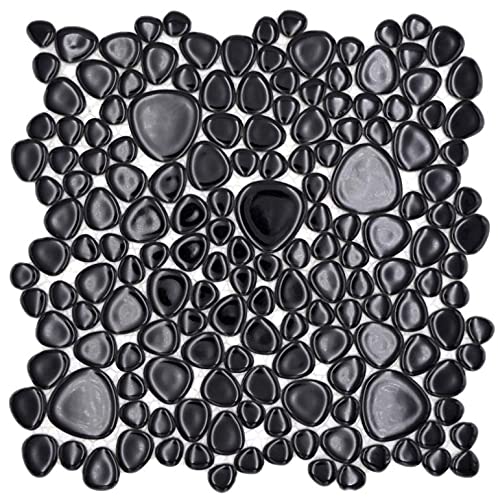 Kieselmosaik Pebbles Keramik schwarz Spots Duschtasse Fliesenspiegel MOS12-0302/1 Mosaikmatte von conwire
